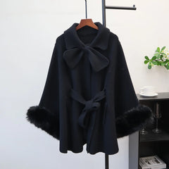 Bowknot Knitted Cape Short Coat