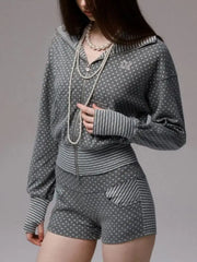 Polka Dot Stripe Zipper Hoodie