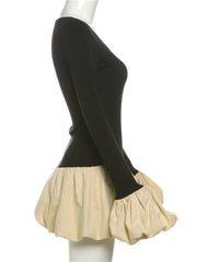 Black Long Sleeve Bubble Mini Dress