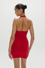 Red Halter Knit Mini Dress