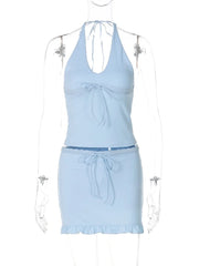 Halter Tie Up Top And Mini Skort Set