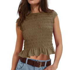 Smocked Ruffle Hem Short Sleeve Top