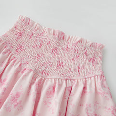 Pink Floral Print Smocked Tiered Mini Skirt