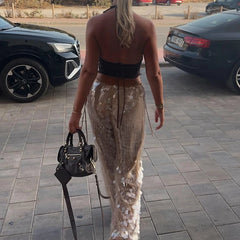 Glitter Embroidery Loose Fit Long Pants