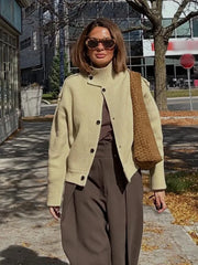 Turtleneck Knitted Stripe Textured Short Cardigan