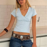Solid Wrap V-Neck Short Sleeve T-Shirt