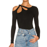 Black Cut Out Pattern Long Sleeve Bodysuit