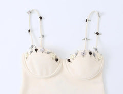 Beige 3D Flower Strap Mini Dress