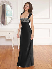 Stain Strap Patchwork Solid Maxi Dress