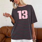 Striped Number 13 Print T-Shirt