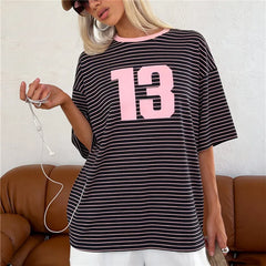 Striped Number 13 Print T-Shirt
