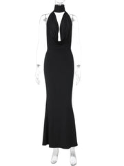 Halter Hollow Out Backless Satin Maxi Dress