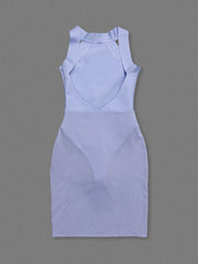 Purple Bandage Bodysuit Patchwork Backless Mini Dress