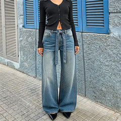 High Waist Rhinestone Wide Leg Jeans