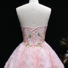 Pink Floral Appliques Sweetheart Strapless Mini Dress