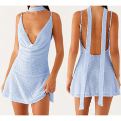 Sheer Cowl Ruffled Hem Cami Dress with Scarf - Mini A-Line