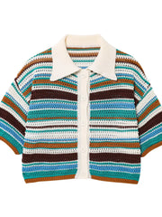 Stripe Colourful Collar Buttoned Shirt And Shorts Set