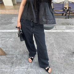 Polka Dot Wide Leg Denim Pants