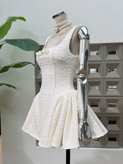 Tweed Bow Detail Sleeveless Flared Mini Dress