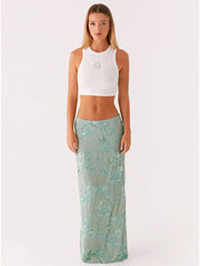 Sequins Embroidery Maxi Skirt