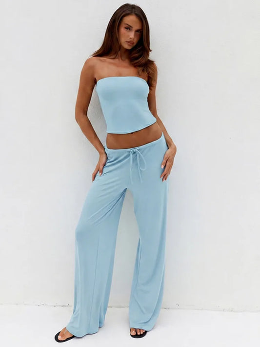 Strapless Crop Top And Long Pants Set