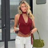 Tassel Cowl Bandage Backless Top