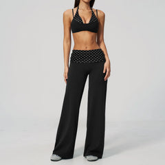 Printed Patchwork Crop Top And Leggings Set
