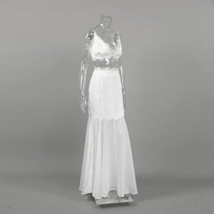 White Satin Lace Trim Bralette And Maxi Skirt Set