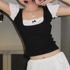 Black Tank Puff Sleeve Crop Top