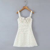 White Rose Flower Print Ruched Chest Mini Dress