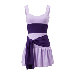 Purple Waist Tie Patchwork Mini Dress