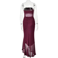Strapless Ruffle Slit Maxi Dress