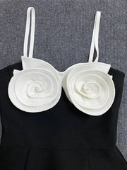 Black Spaghetti Strap 3D Flower Mini Dress