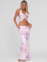 Mesh Print Halter Tank Top And Maxi Skirt Set