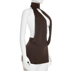 Halter Low Cut Out Open Back Mini Dress