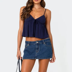 Babydoll Bow Tied V Neck Crop Top