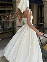 White Tie-Up Long Dress