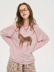 Pink Horse Print Long Sleeve Top