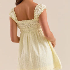 Square Neck Ruched Short Babydoll Dress