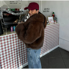 Brown Faux Fur Cropped Coat