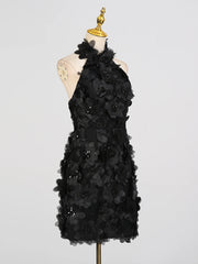 Halter 3d Flower Appliques Mini Dress