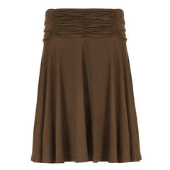 Brown Pleated Waist Midi Skirt