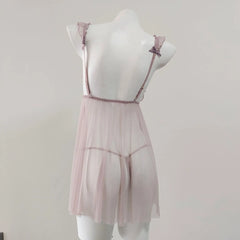 Lace Frill Strap Mesh Nightdress