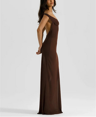Wrap Off-shoulder Strap Mesh Bodysuit Maxi Dress