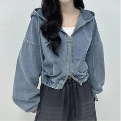 Dual Zip Denim Hooded Jacket