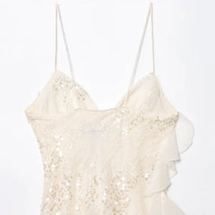 Sequin Layered Ruffle V-neck Sleeveless Mini Dress