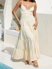 Stripe Patchwork Spaghetti Strap Flowy Beach Maxi Dress