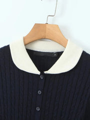 Ribbed Long Sleeve Peter-pan Collar Top