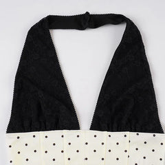 White Polka Dot V-neck Top And Mini Skirt Set