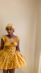 Floral Printed A-Line Low Cut Mini Dress